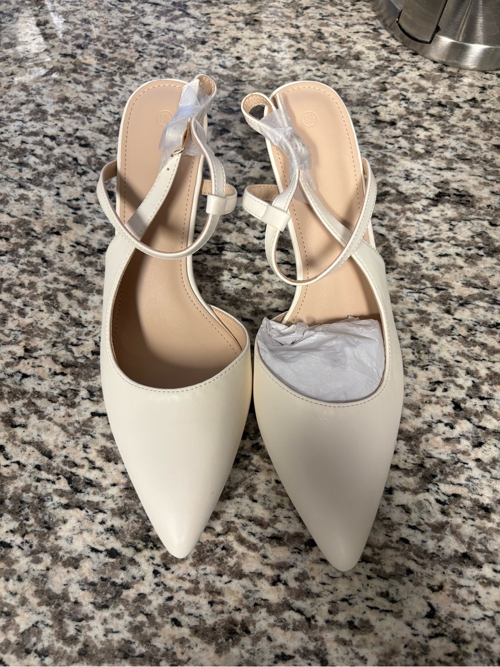 Classic Pointed-Toe Slingback Heels - Cream (Brand New)